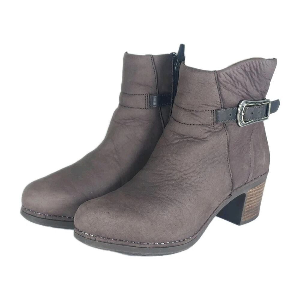 Dansko Women's Hartley US7-7,5 EU38 Brown Nubuck Leather Side Zip Ankle Boots